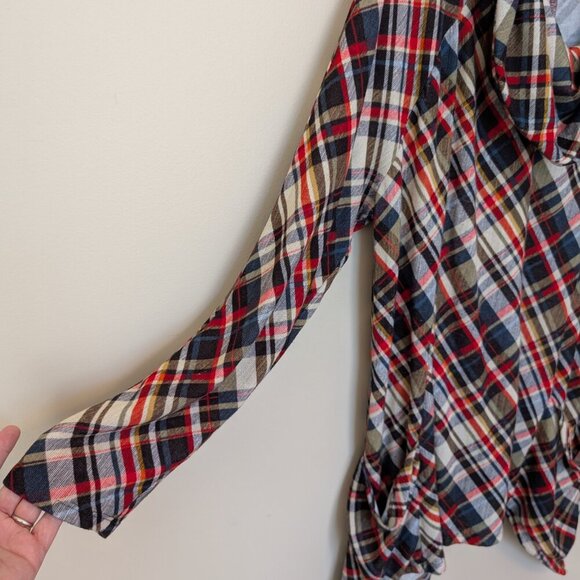 Robert Louis plaid tunic cowl neck handkerchief hem patch pockets EUC Large - Picture 3 of 10